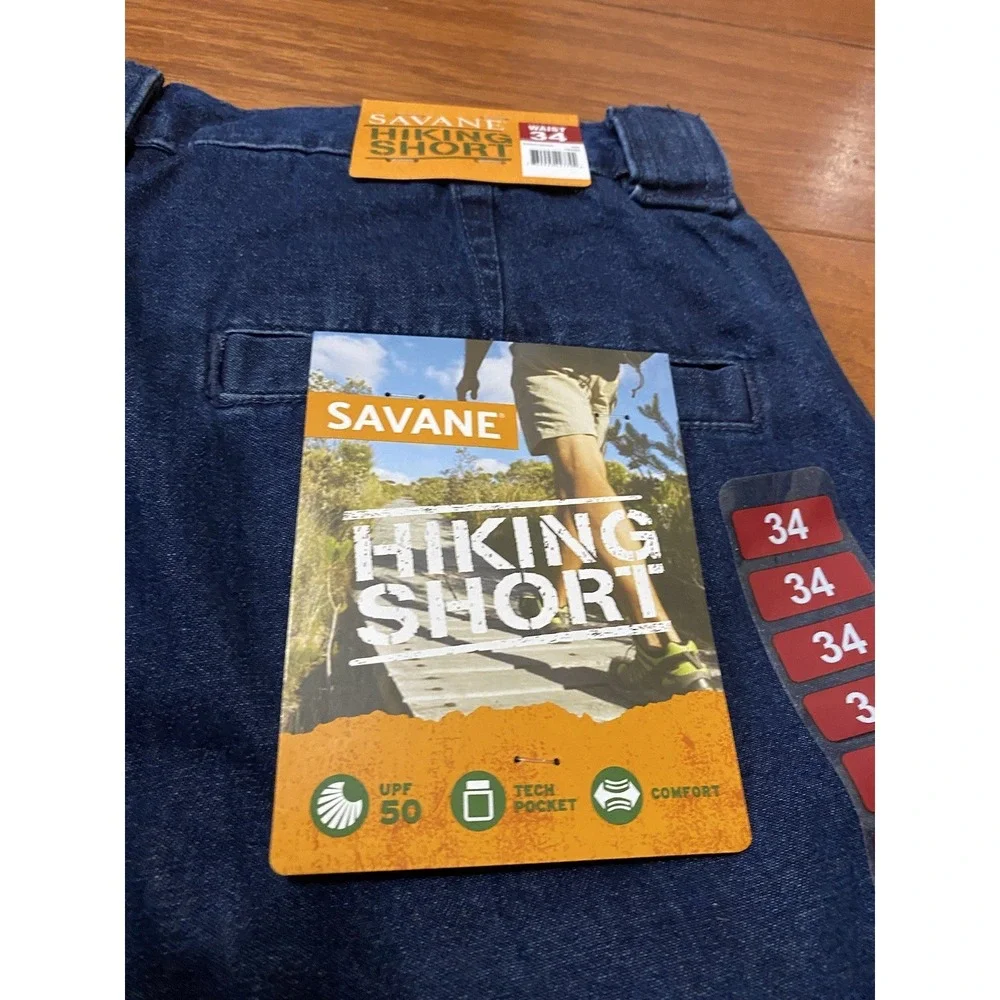 Savane Cargo Shorts Men's 34 Denim Elastic Waist Tech Pocket Hiking New! NWT